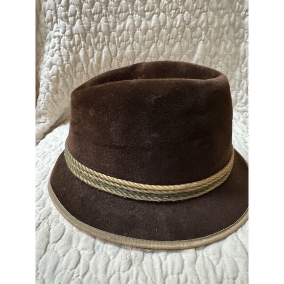 Vintage Habig Wien Velour Felt Fedora Hat Brown Austrian Rope Band Size 58 main image 8